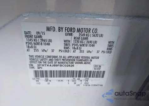 2015 Ford Edge Sel z USA, uszkodzony, nr VIN 2FMTK4J89FBC02826